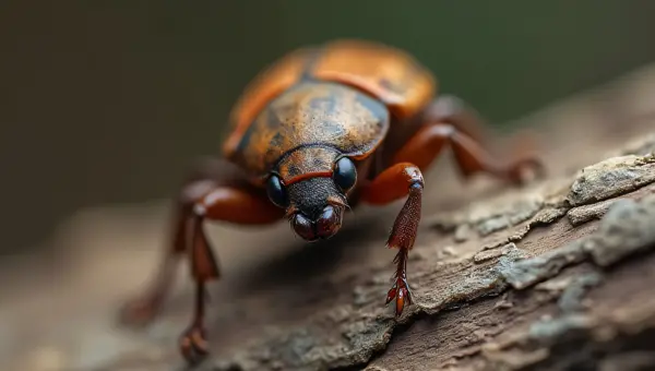 Brown Click Beetle Macro On Oak Bark Texture