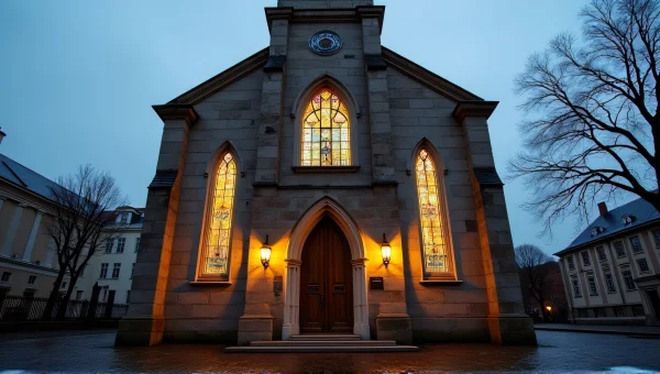 Brown Concrete Church With Stained Glass Windows