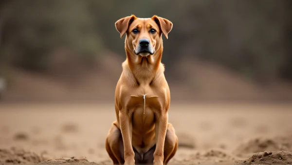 Brown Dog Relaxing On Dry Ground In Natural Light