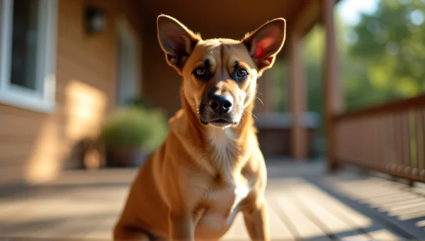 Brown Dog Sitting Alert On Sunlit Porch