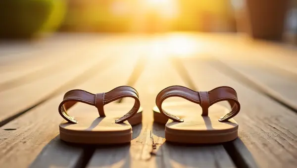 Brown Flip-Flops on Sunlit Wooden Deck