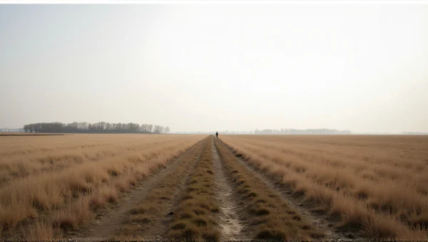Brown Grass Field With Dirt Path And Trees