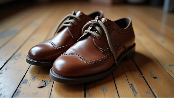 Brown Lace-Up Shoes On Wooden Floorboards