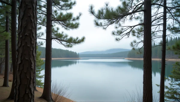 Brown Pine Trees Reflected In Calm Water