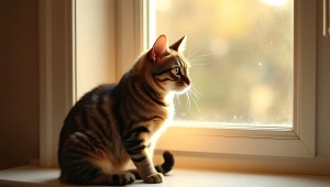 Brown Tabby Cat Relaxing On Sunlit Windowsill