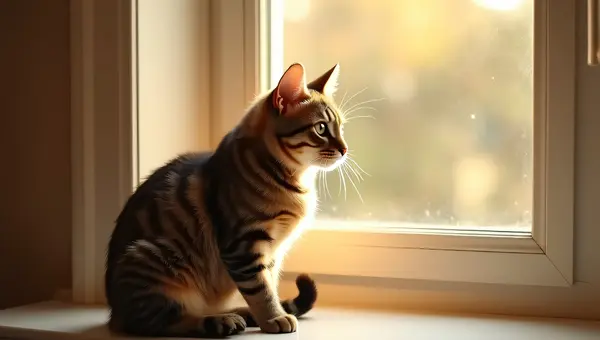 Brown Tabby Cat Relaxing On Sunlit Windowsill