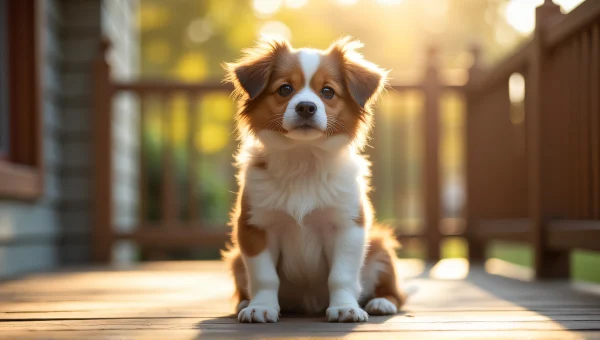 Brown And White Dog Relaxing On Porch