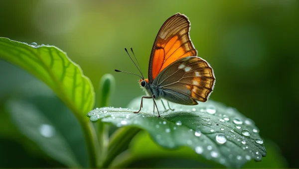 Butterfly on Dewy Leaf Close-Up Macro image