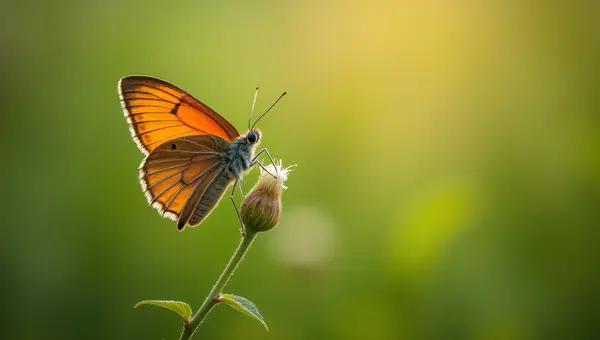 Butterfly Perched on Plant Stem in Soft Light