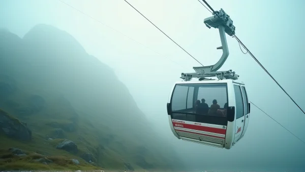 Cable Car Over Foggy Alpine Valley Scenic View