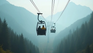 Cable Car Ride Through Foggy Mountain Valley