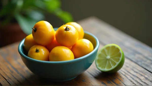 Calamansi Fruits Bowl On Weathered Wooden Table