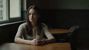 Calm Woman at Table with Soft Window Light