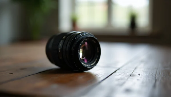 Camera Lens On Weathered Wood Table