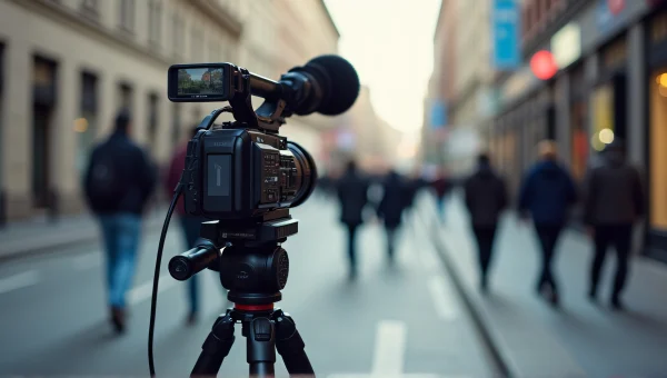 Camera Operator Filming Pedestrians in City