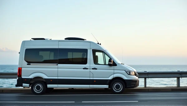 Camper Van By Coastal Road With Ocean View