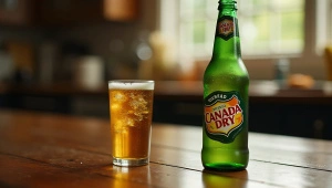 Canada Dry Beverage Bottle With Glass On Table