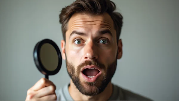 Candid Close-Up of Man with Handheld Mirror