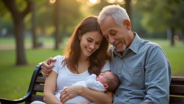 Candid Family Moment with Newborn in Park Light