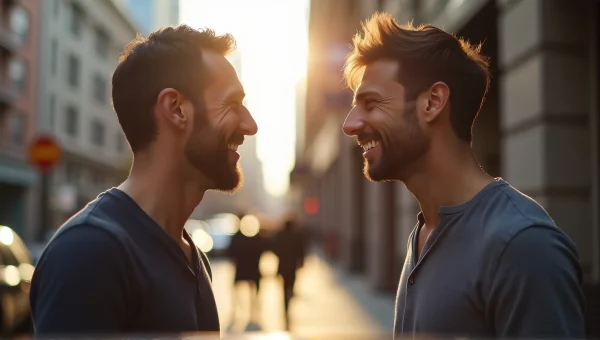 Candid Interaction Between Two Men On Sidewalk
