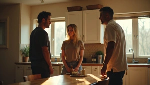 Candid Interaction in Sunlit Kitchen Setting