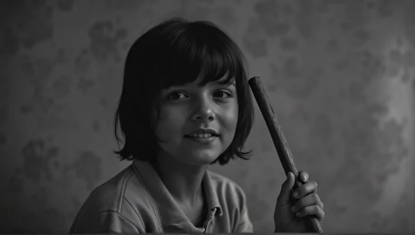 Candid Portrait Person Holding Stick Grayscale