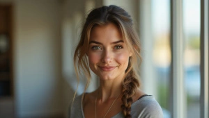 Candid Portrait of Woman by Window with Soft Bokeh