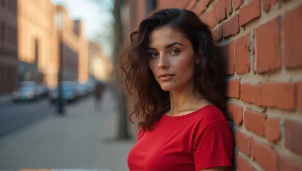 Candid Portrait Woman Red Top Urban Setting
