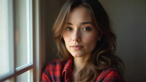 Candid Woman In Red Plaid Shirt Soft Light Portrait