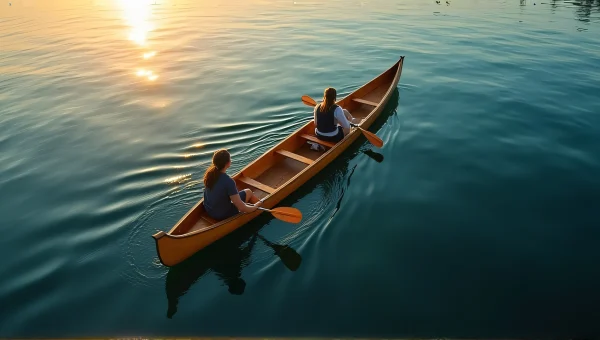 Canoeing on Calm Lake at Golden Hour
