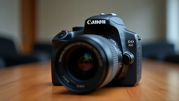 Canon DSLR Camera Close-Up on Wooden Table
