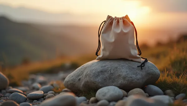 Canvas Drawstring Bag On Boulder At Golden Hour