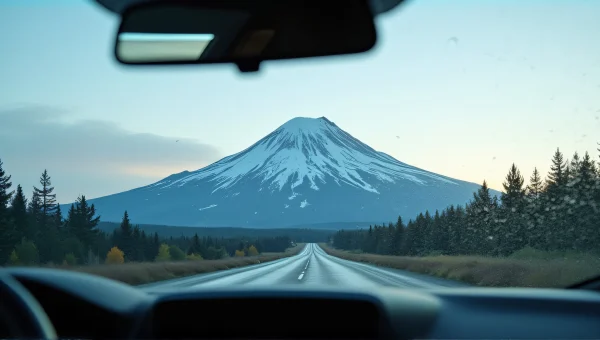 Car View Through Rainy Windshield With Mountain