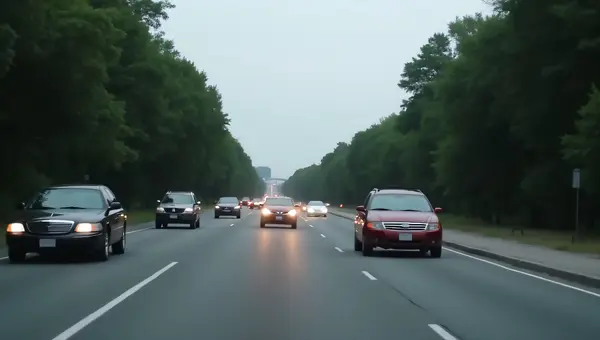 Cars Driving on Two-Lane Road Midday Landscape