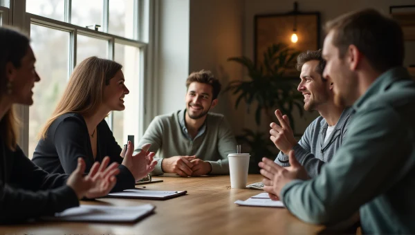 Casual Conversation Around Wooden Table