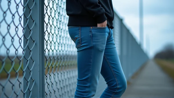 Casual Fashion Model Beside Steel Fence