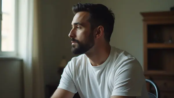 Casual Man in T-Shirt Relaxing at Home