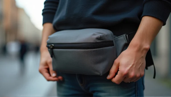 Casual Man Wearing Fanny Pack in Street Setting