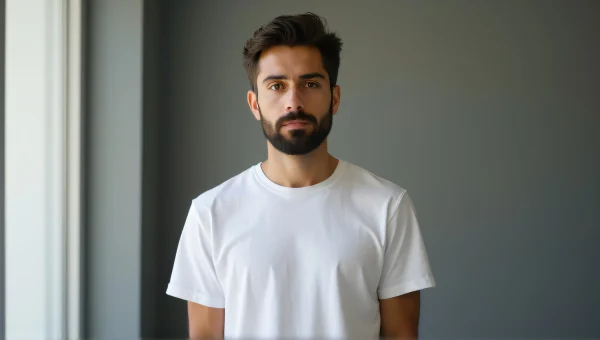 Casual Man In White T-Shirt Relaxing At Home