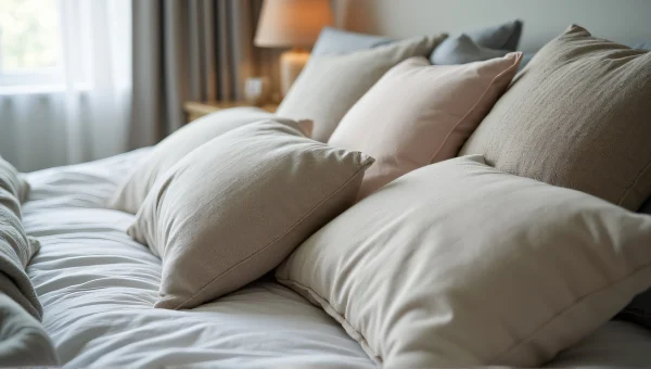 Casual Pillow Arrangement On Bed With Soft Light