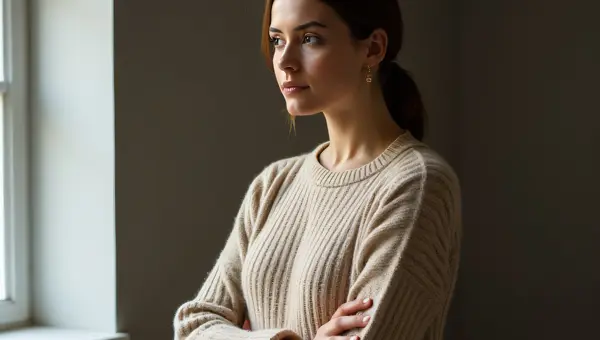 Casual Woman in Knit Sweater Relaxing Indoors