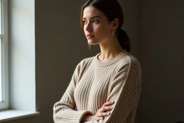 Casual Woman in Knit Sweater Relaxing Indoors