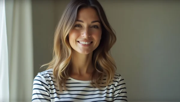 Casual Woman Portrait In Striped Shirt
