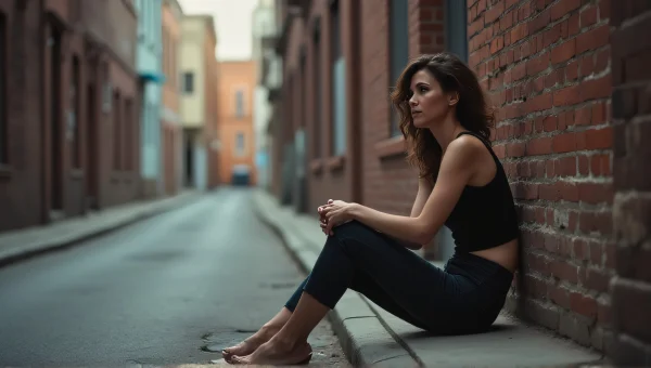 Casual Woman Relaxing in Urban Alley Setting