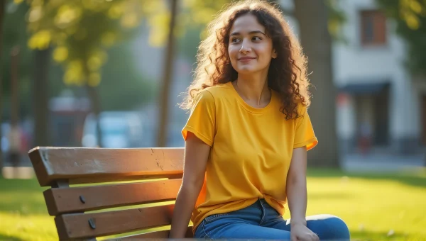 Casual Woman in Yellow T-Shirt at Urban Park