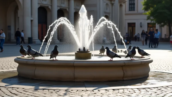 Central Stone Water Fountain Public Square Scene