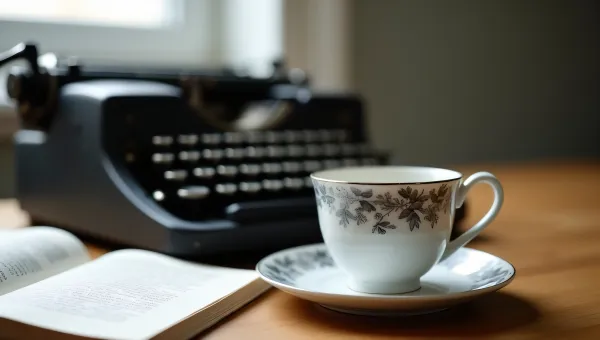 Ceramic Cup And Saucer With Vintage Typewriter Scene