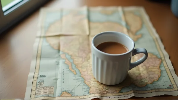 Ceramic Cup On Vintage Map With Natural Light