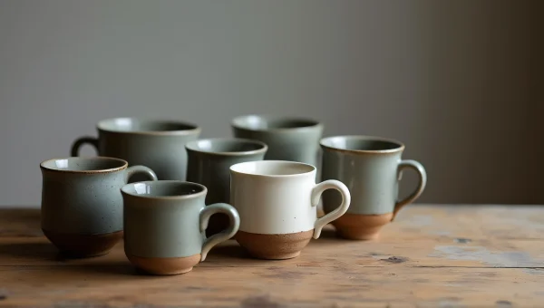 Ceramic Cups Arrangement On Wooden Table