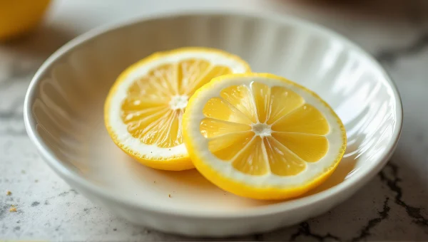 Ceramic Dish With Lemon Slices - Close Up View